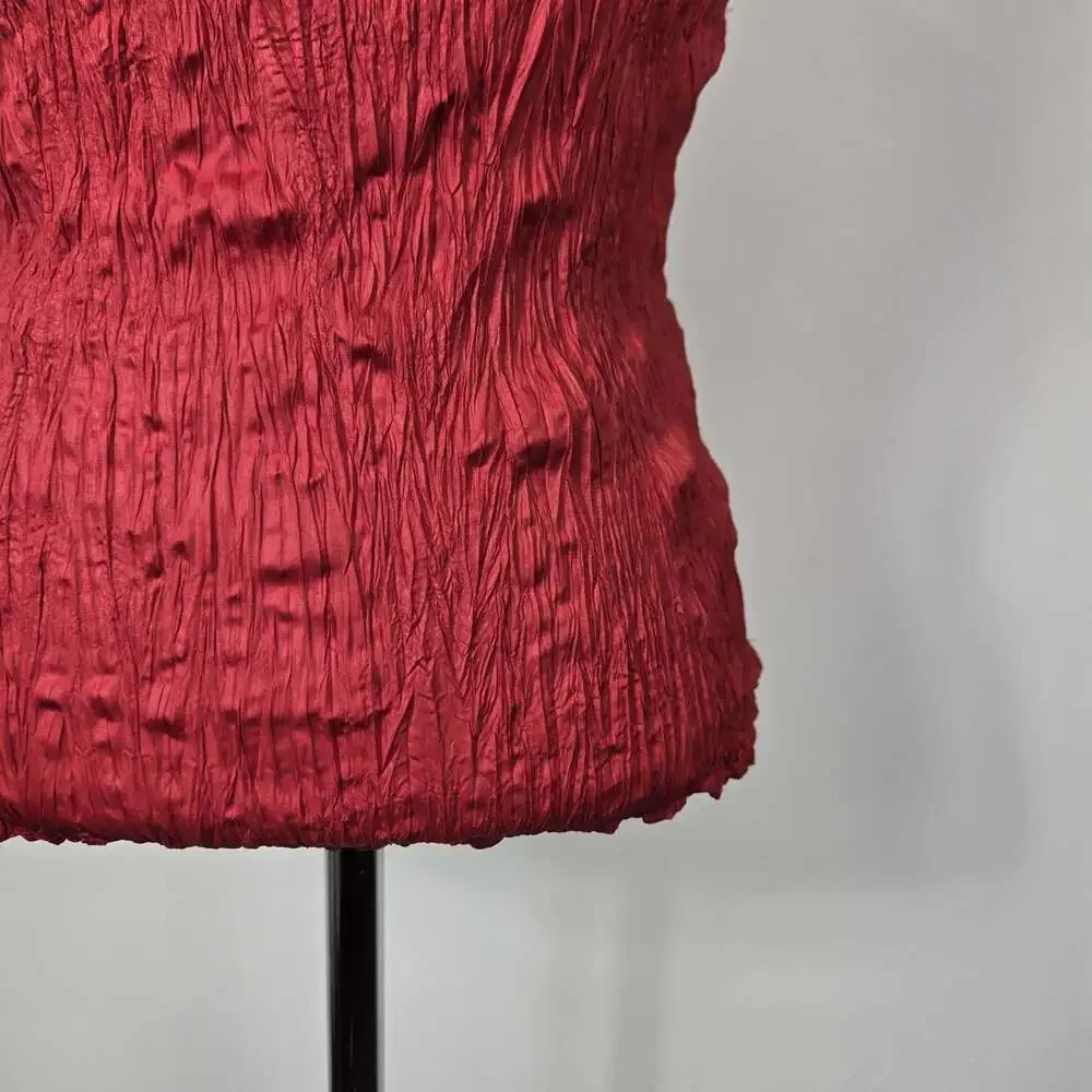 Y2K PULI Red Crinkle Cami Tank Top Stretch Ruched Party Clubwear Small Rave